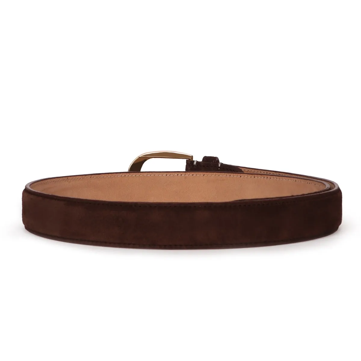 Mini Lion Dark Brown Suede Leather Oval Shape Buckle Men's Formal Belt By Brune & Bareskin