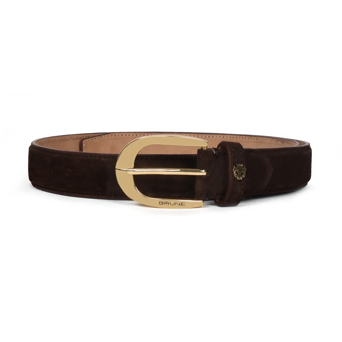 Mini Lion Dark Brown Suede Leather Oval Shape Buckle Men's Formal Belt By Brune & Bareskin
