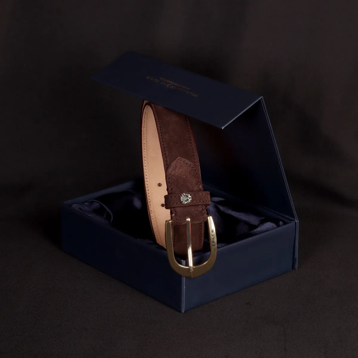 Mini Lion Dark Brown Suede Leather Oval Shape Buckle Men's Formal Belt By Brune & Bareskin