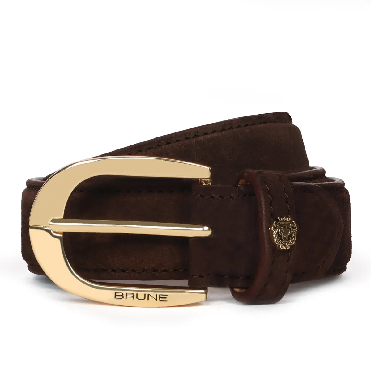 Mini Lion Dark Brown Suede Leather Oval Shape Buckle Men's Formal Belt By Brune & Bareskin