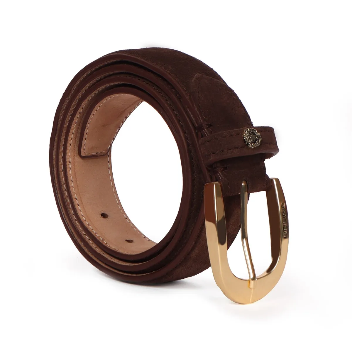 Mini Lion Dark Brown Suede Leather Oval Shape Buckle Men's Formal Belt By Brune & Bareskin
