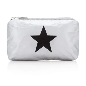Mini Padded Zipper Pack in Metallic Silver with Black Star