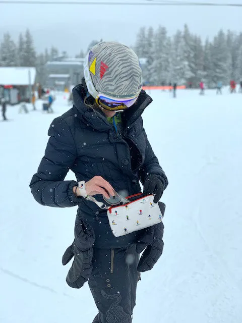 Mini Zipper Pack in Dancing Skiers with Red Zipper