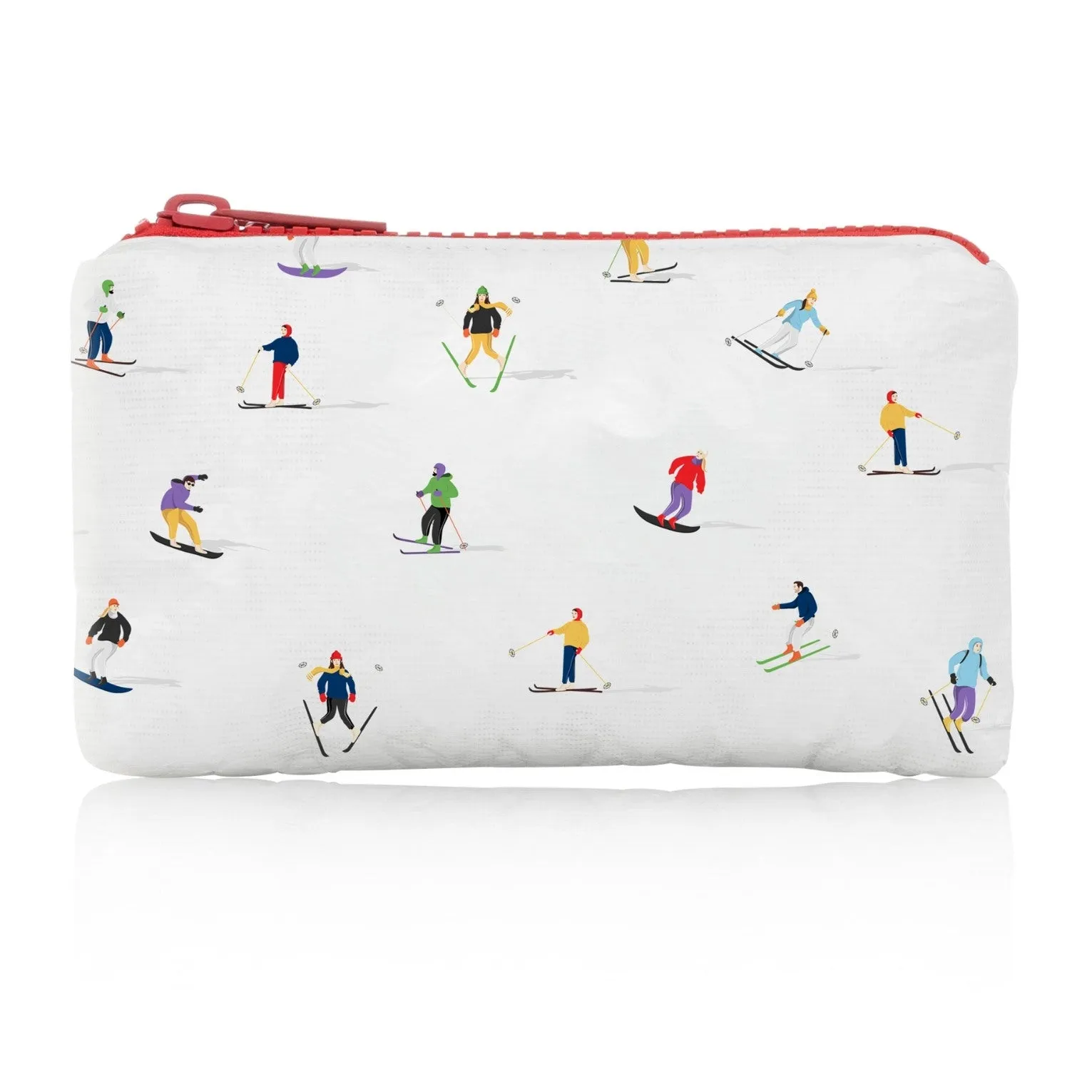 Mini Zipper Pack in Dancing Skiers with Red Zipper