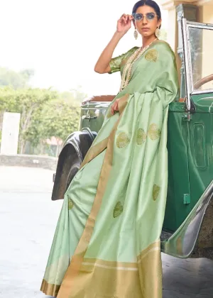 Mint Green Zari Butta Banarasi-Chanderi Fusion Silk Saree
