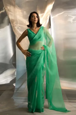 Mis'r Embroidered Organza Saree Sleeveless Blouse Set