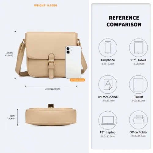 Miss Lulu Classic Cross Body Shoulder Bag - Khaki | Stylish & Practical Everyday Bag