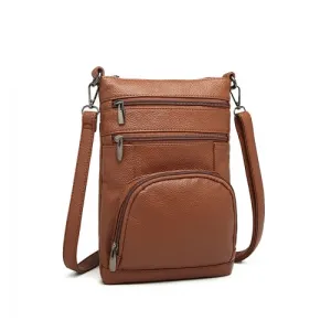 Miss Lulu Multi Pocket Leather Look RFID-Blocking Cross Body Bag - Brown | Stylish & Secure