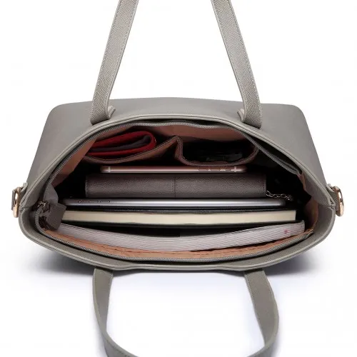 Miss Lulu Three Piece Tote Shoulder Bag And Clutch - Elegant Grey