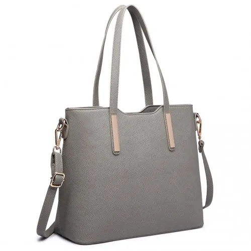 Miss Lulu Three Piece Tote Shoulder Bag And Clutch - Elegant Grey