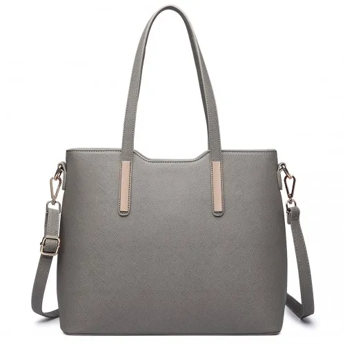 Miss Lulu Three Piece Tote Shoulder Bag And Clutch - Elegant Grey