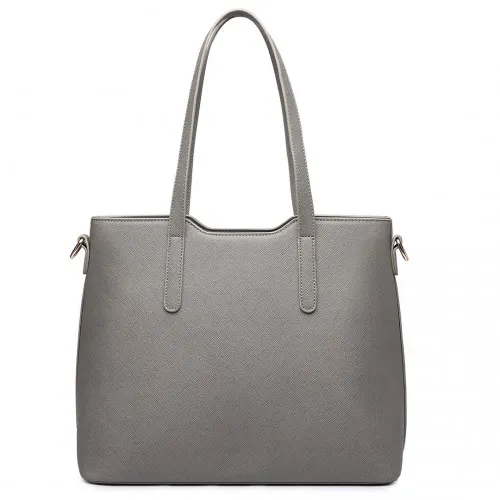 Miss Lulu Three Piece Tote Shoulder Bag And Clutch - Elegant Grey