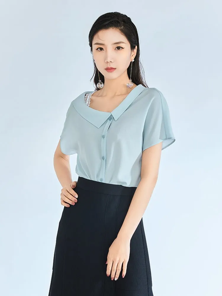 Mist Blue T-shirt One Shoulder