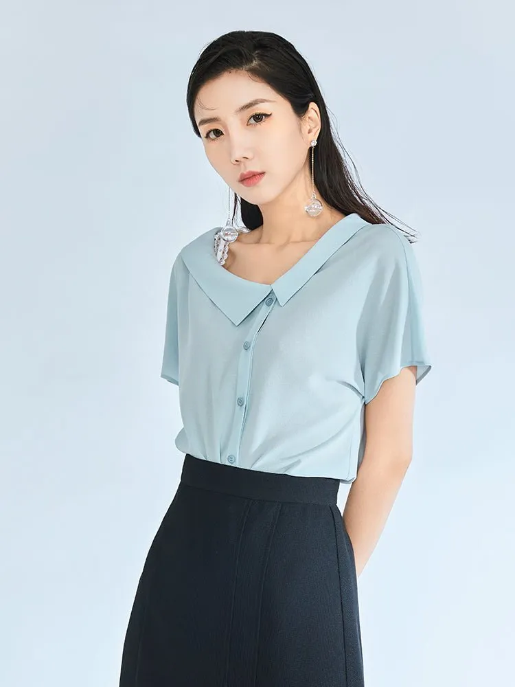 Mist Blue T-shirt One Shoulder