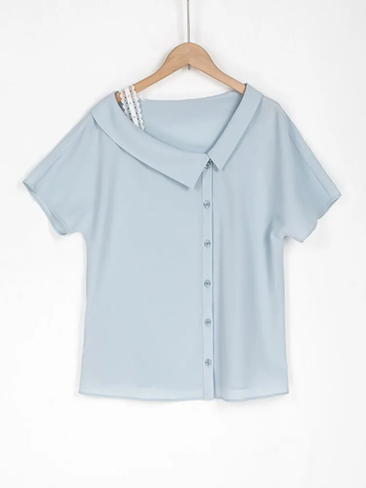 Mist Blue T-shirt One Shoulder