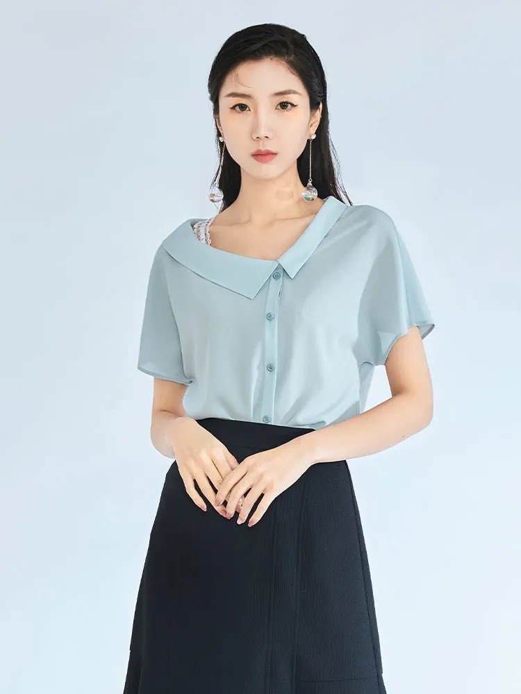 Mist Blue T-shirt One Shoulder
