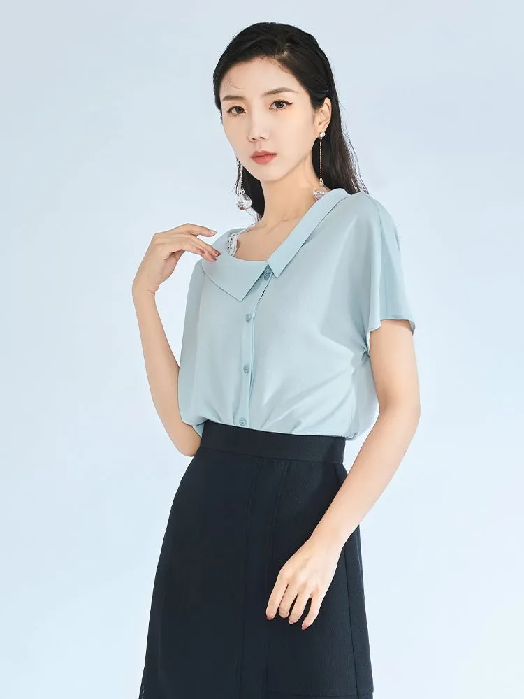 Mist Blue T-shirt One Shoulder