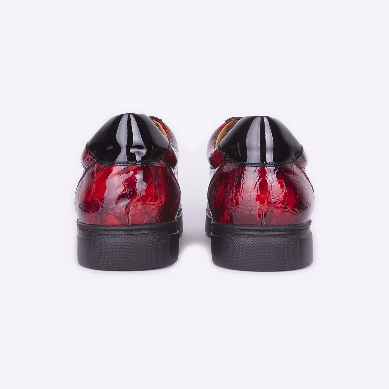 Mister 39592 Alon Men's Shoes Black & Red Crocodile Print / Patent Leather Casual Sneakers (MIS1042)