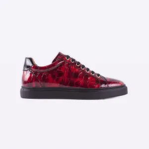 Mister 39592 Alon Men's Shoes Black & Red Crocodile Print / Patent Leather Casual Sneakers (MIS1042)