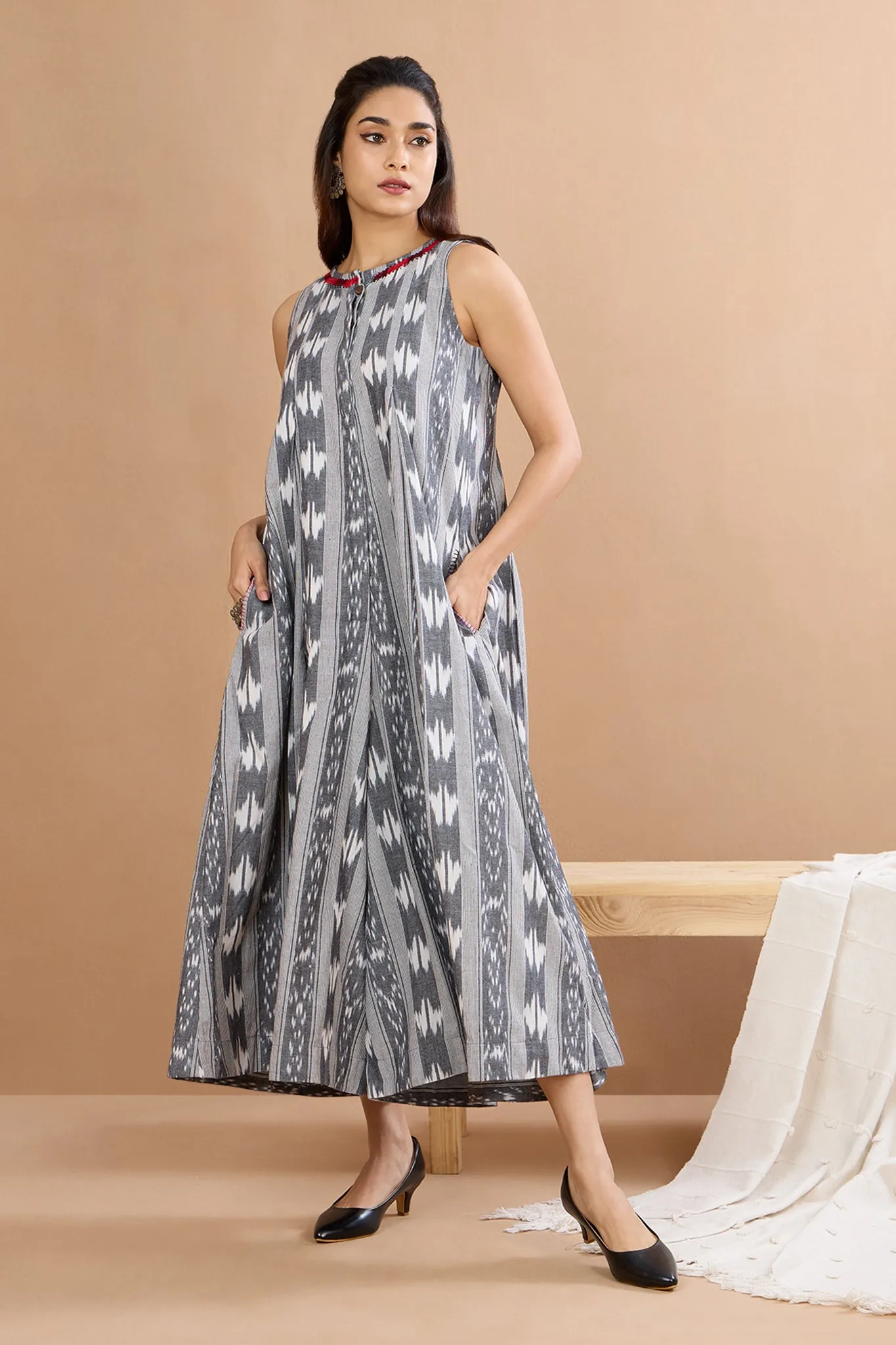 Misty Marble Sleeveless Jumpsuit with Pockets