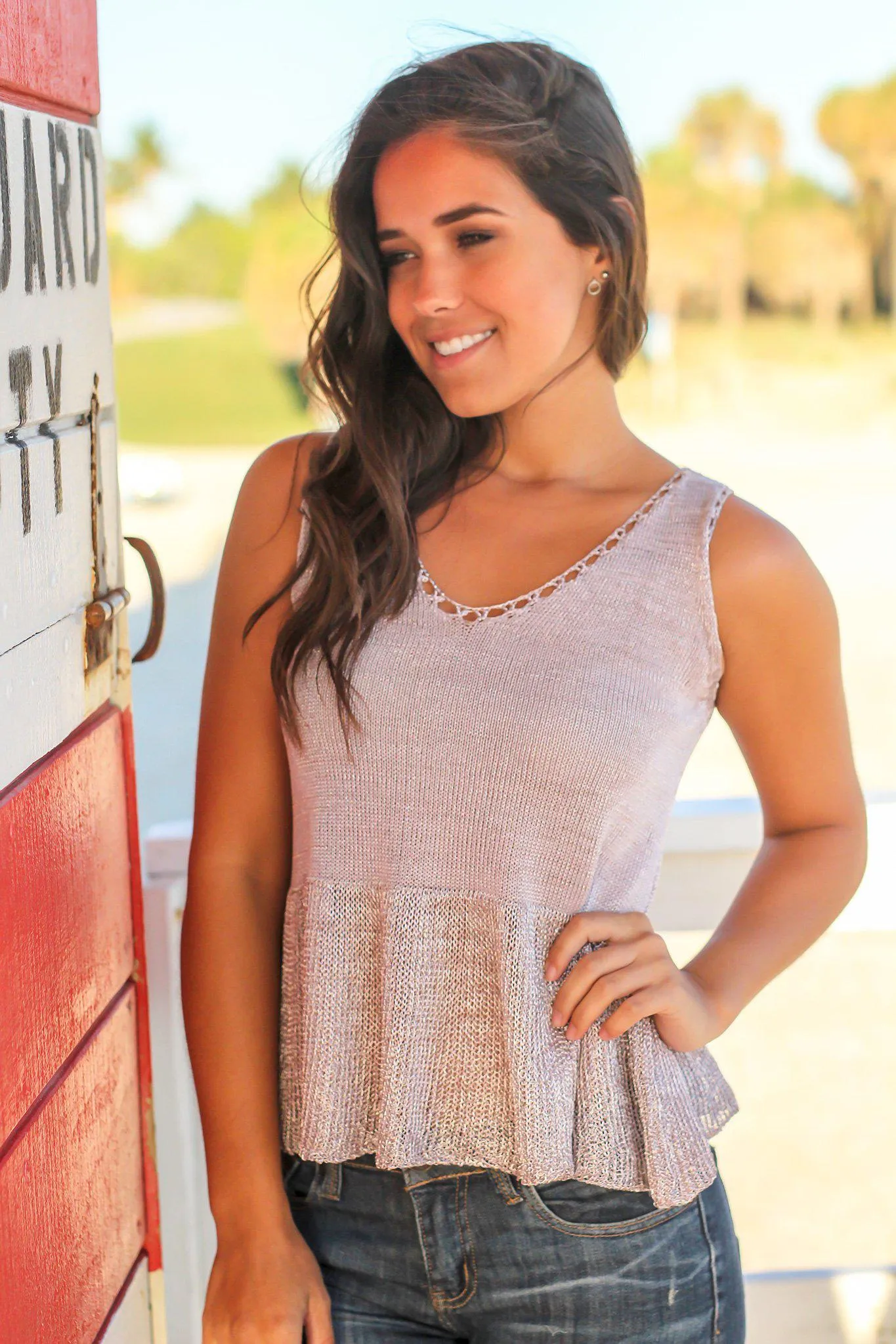Misty Pink Top with Ruffle Hem