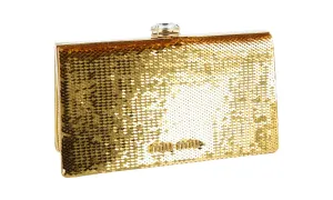 Miu Miu Women's Gold Leather Light Frame Sequin Evening Purse 5BK005