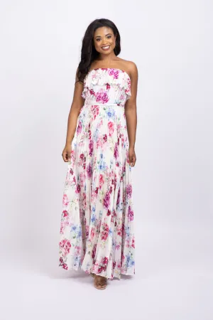 ML Monique Lhuillier Floral Satin Strapless Dress