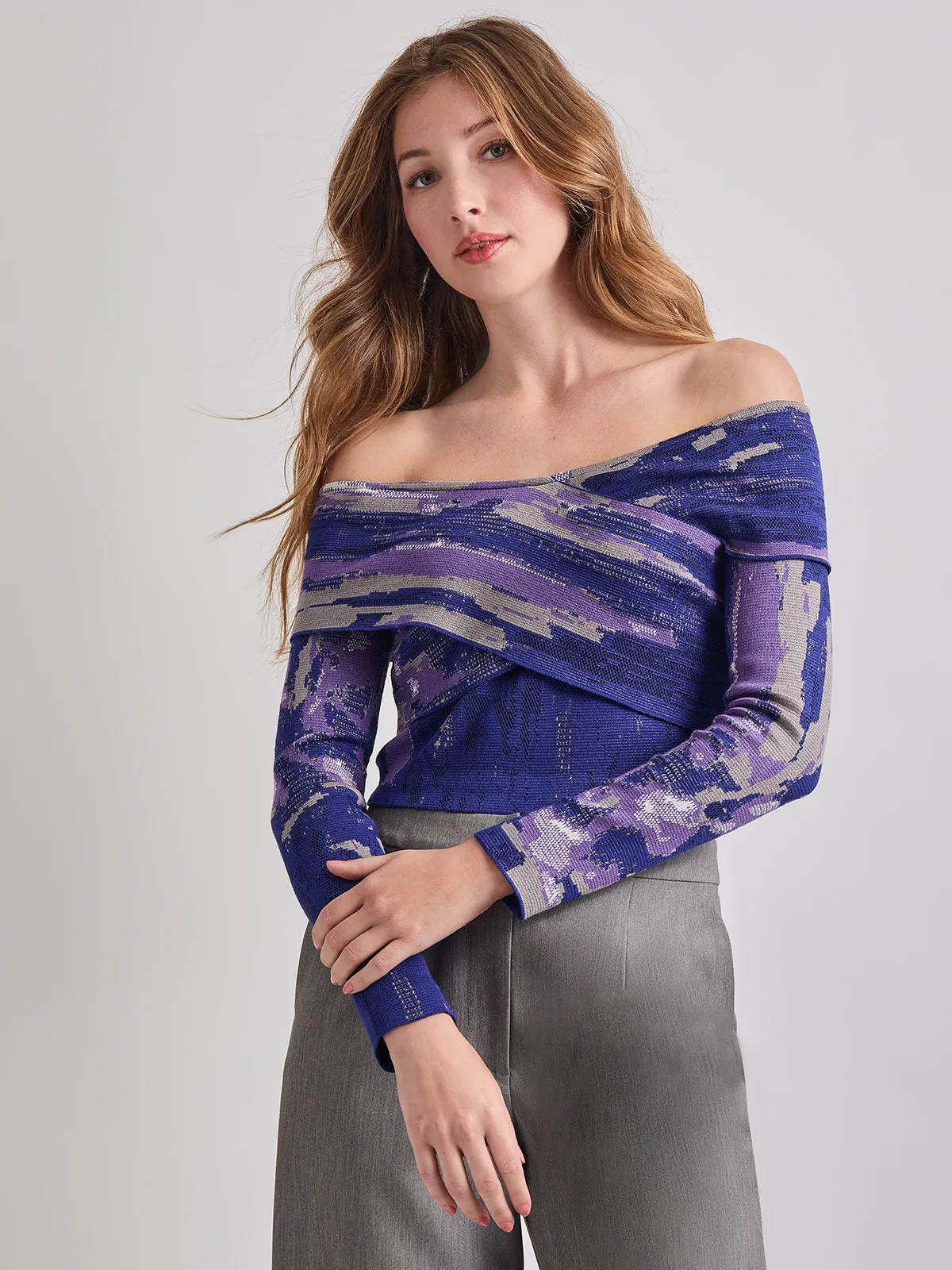 Modern Fit Cropped Cross Body Watercolor Soft Knit Top