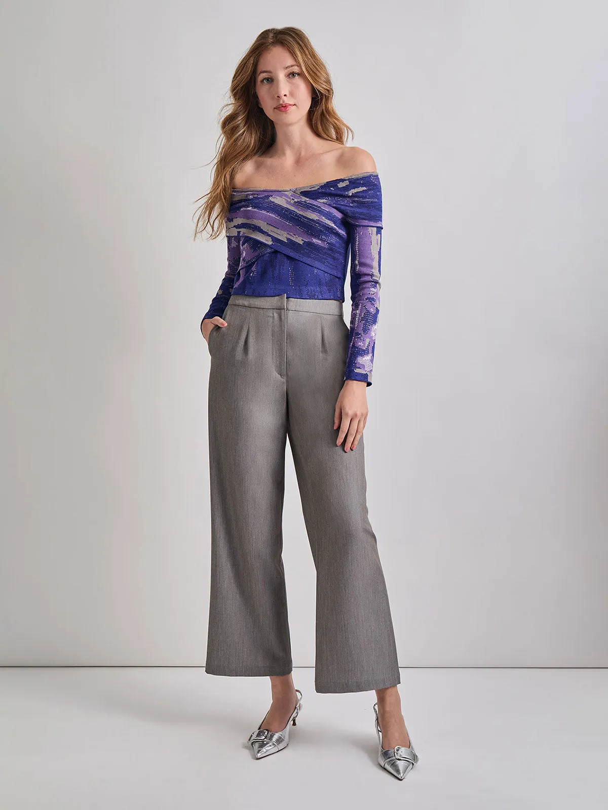 Modern Fit Cropped Cross Body Watercolor Soft Knit Top