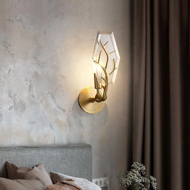 Modern Light Luxury Rhombus Crystal Antler 1-Light Wall Sconce Lamp