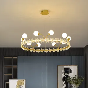 Modern Luxury Gold Finish Frame Crystal Flower Edging 6/8/10-Light Chandelier For Living Room