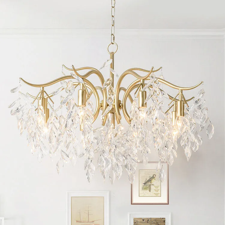 Modern Luxury Leaf Iron Crystal 7/9 Light Chandelier For Living Room