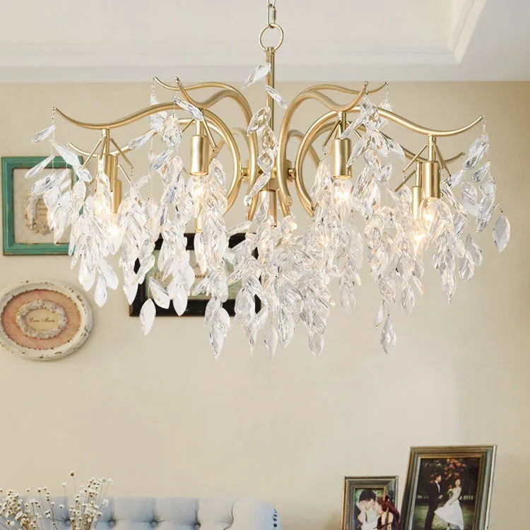 Modern Luxury Leaf Iron Crystal 7/9 Light Chandelier For Living Room