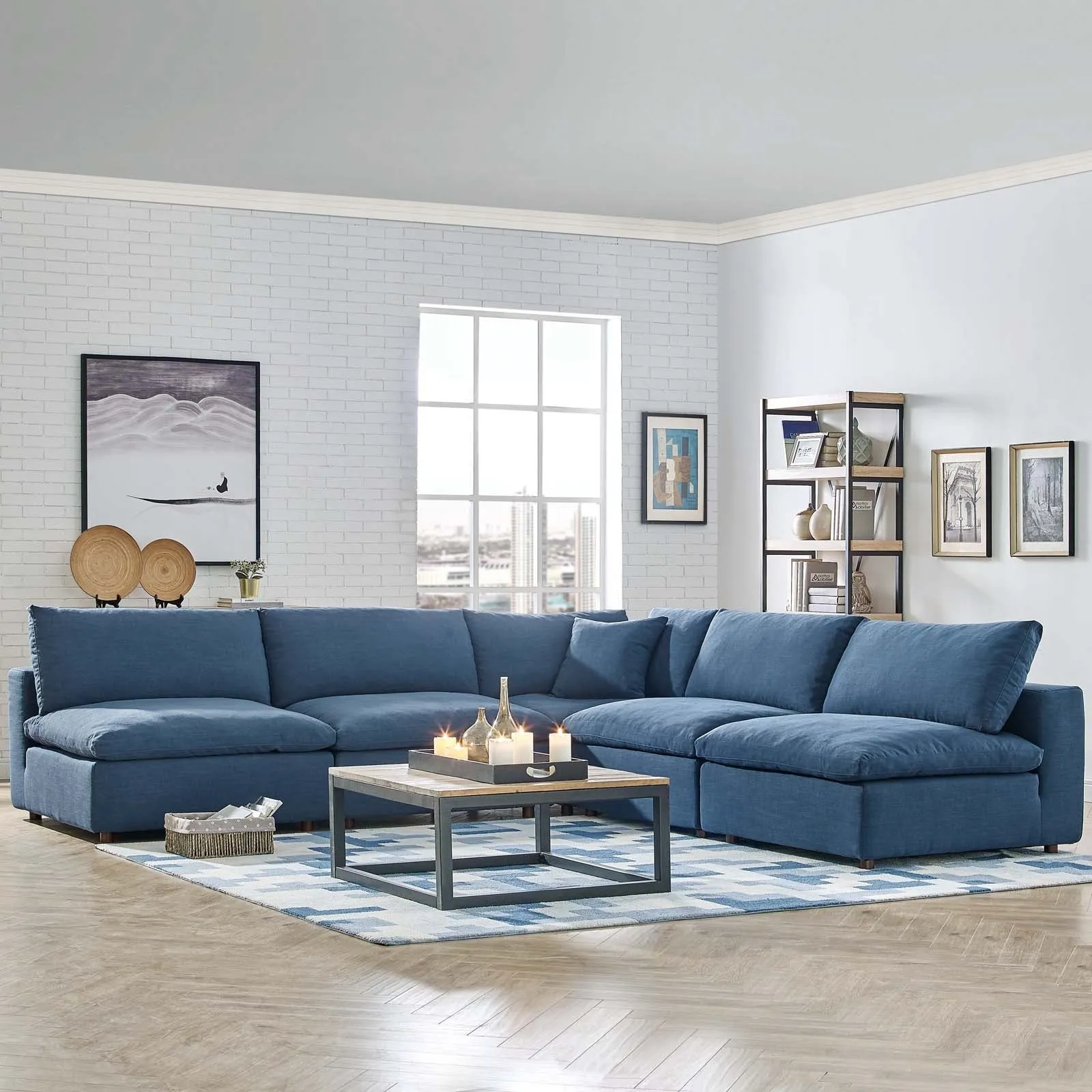 Modern Occasional Commix Down Filled Overstuffed 5 Piece Sectional Sofa Set