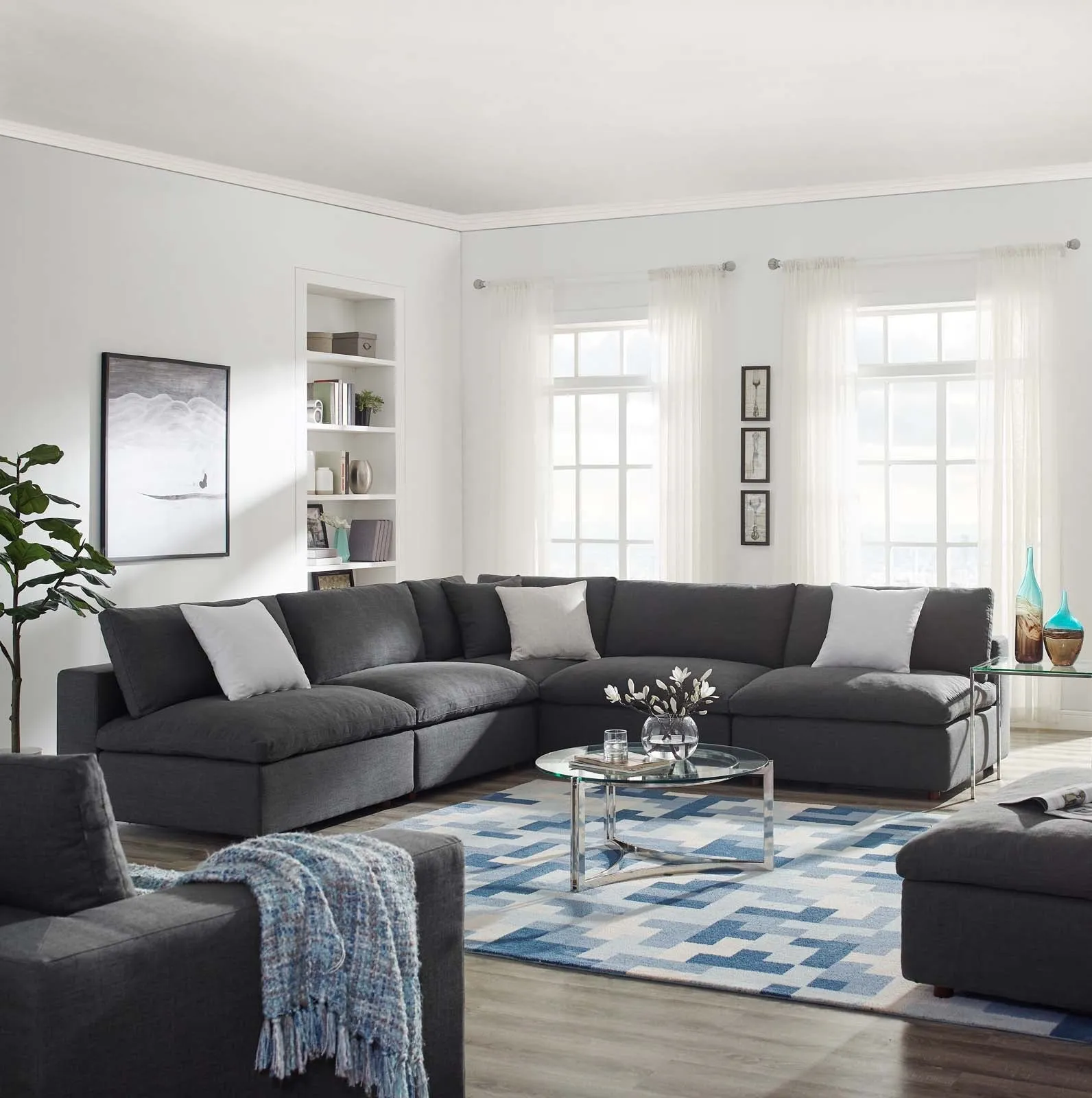 Modern Occasional Commix Down Filled Overstuffed 5 Piece Sectional Sofa Set