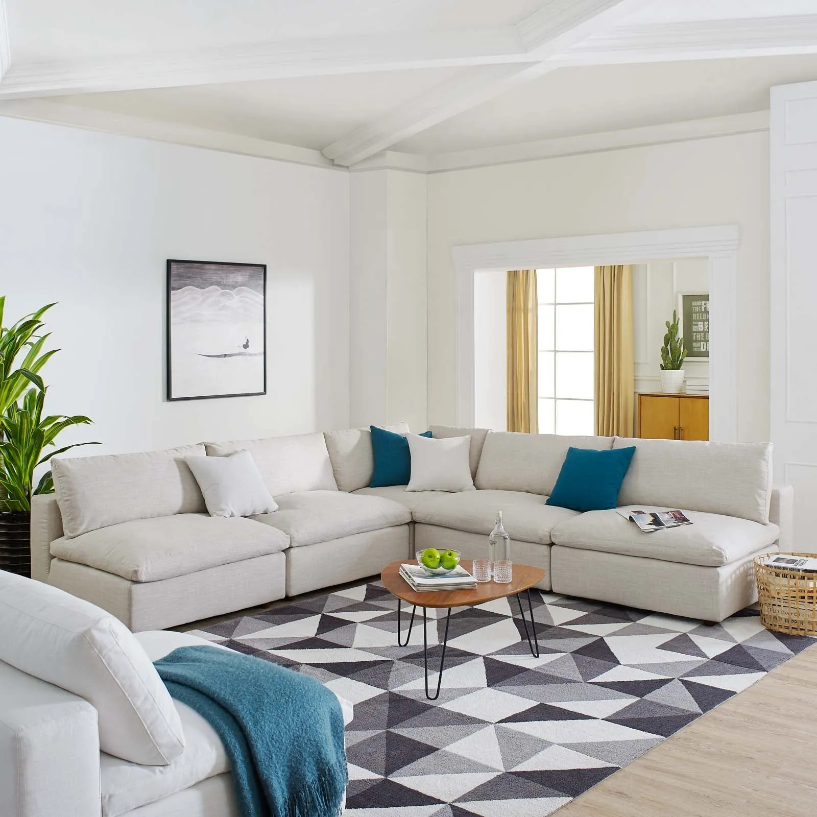 Modern Occasional Commix Down Filled Overstuffed 5 Piece Sectional Sofa Set