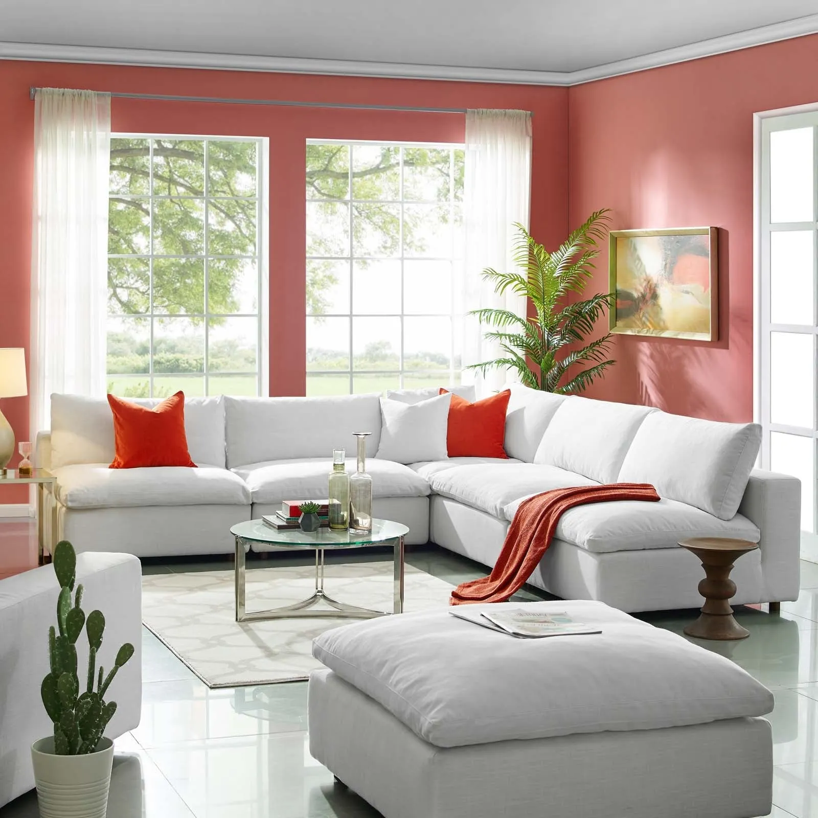 Modern Occasional Commix Down Filled Overstuffed 5 Piece Sectional Sofa Set