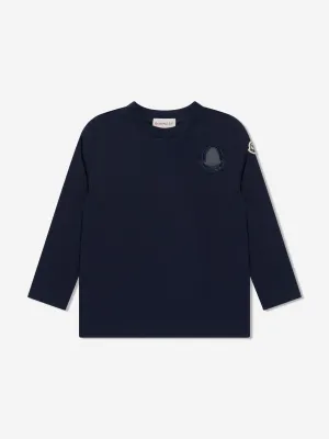Moncler Enfant Girls Long Sleeve Logo T-Shirt in Navy