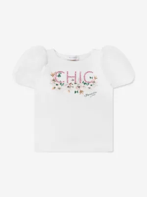 Monnalisa Girls Chic Tulle Sleeve T-Shirt In Cream