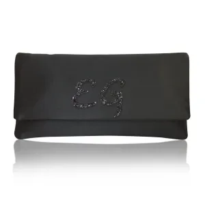 Monogram glitter initial satin medium clutch handbag