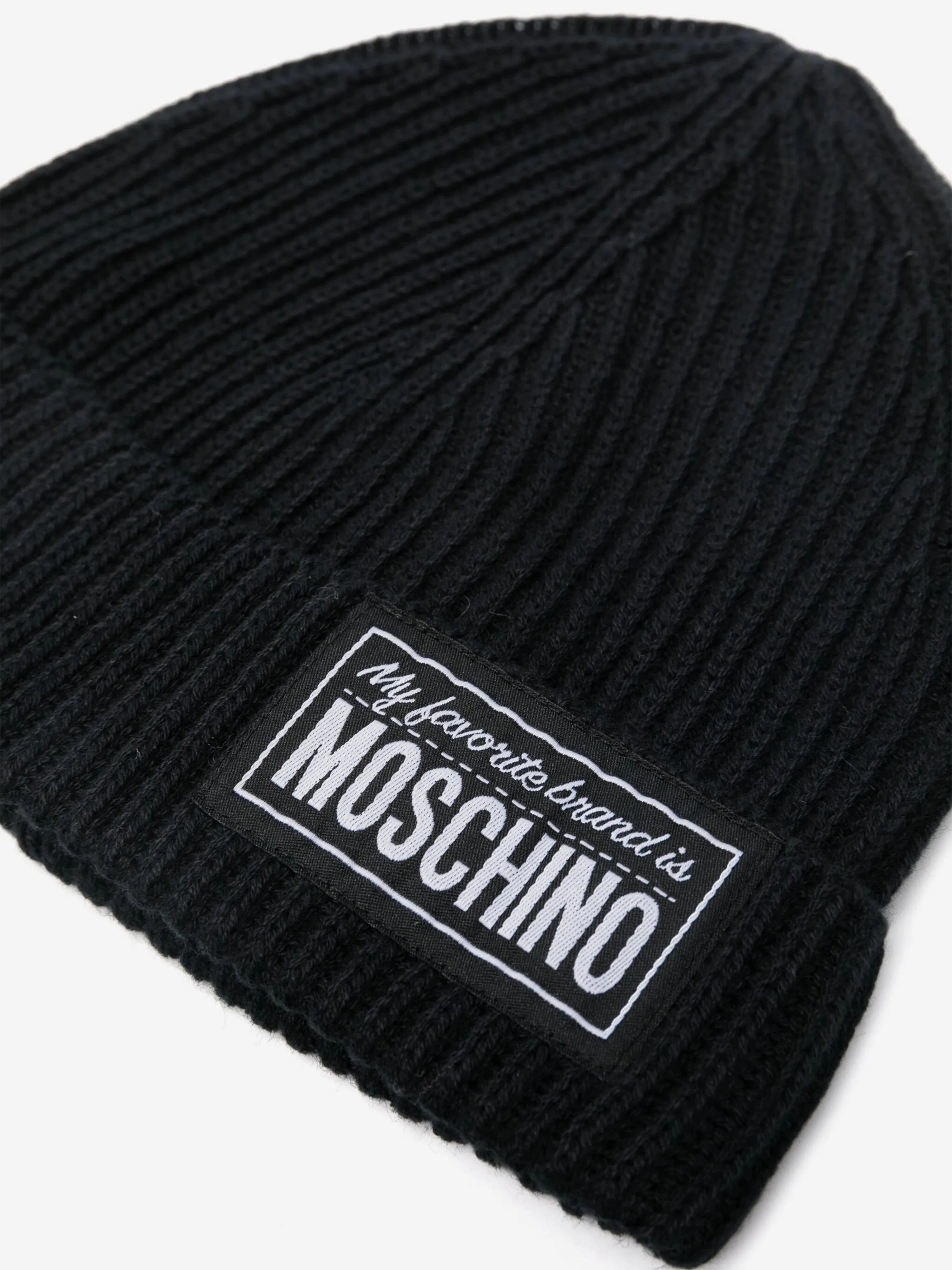 Moschino Kids Knitted Logo Beanie Hat in Black