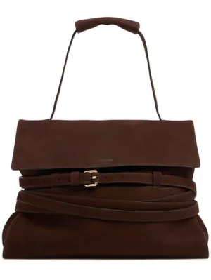 Moschino   Tie Me belted nabuk leather tote bag 