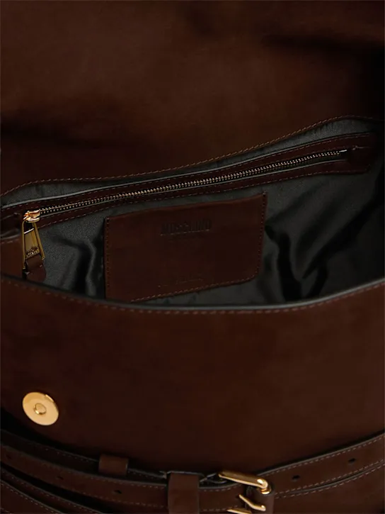 Moschino   Tie Me belted nabuk leather tote bag 