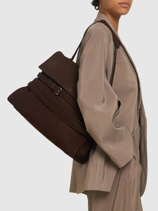 Moschino   Tie Me belted nabuk leather tote bag 