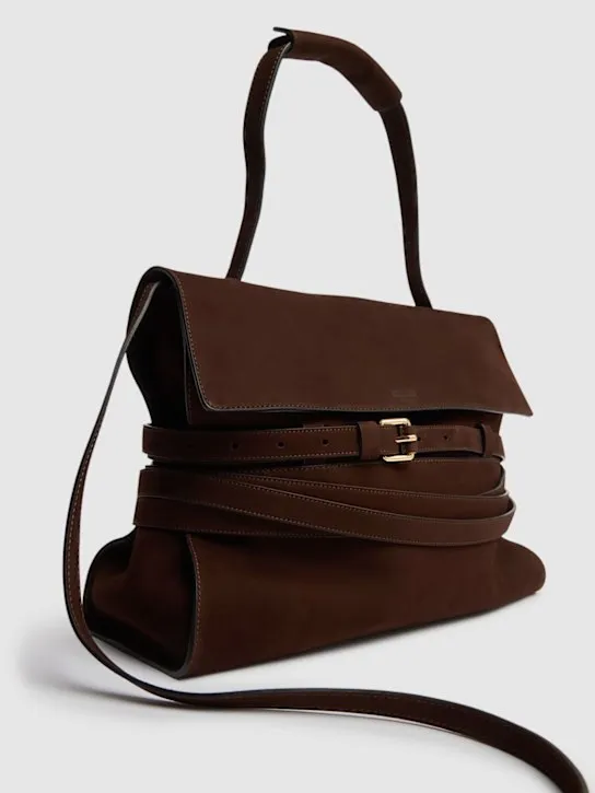 Moschino   Tie Me belted nabuk leather tote bag 