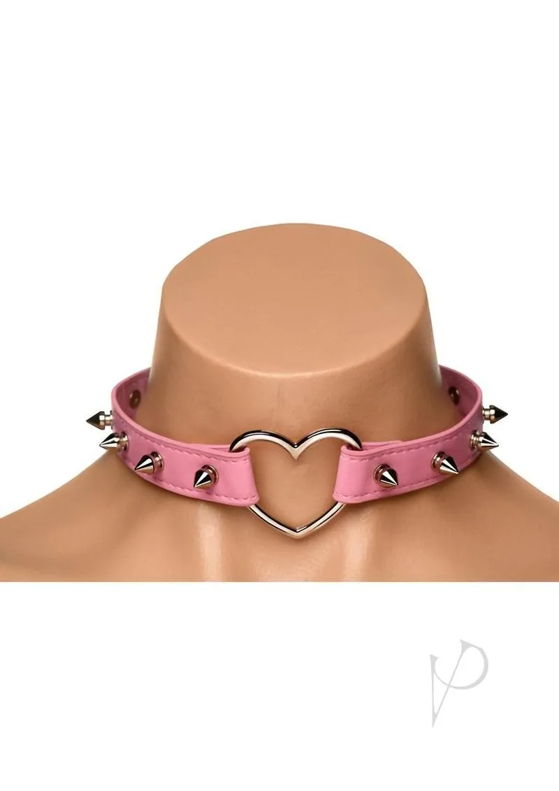 Ms Spiked Heart Choker Pnk