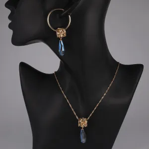 Multi-color Crystal Pendant Necklaces and Earrings Jewelry Sets