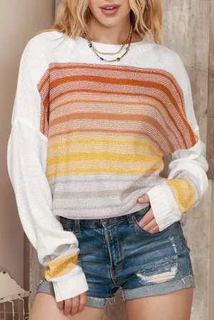 Multicolor Knitted Long Sleeve Pullover Striped Sweater