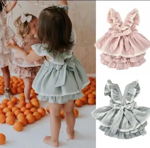 Muslin Lace Ruffle Vintage Romper Set with Bloomers