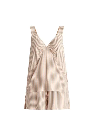 Mustard Yellow and White Pyjama Vest Top Set With Matching Overnight Pouch